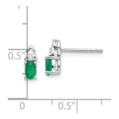 14K White Gold Oval Emerald & Diamond Stud Earrings – view 5
