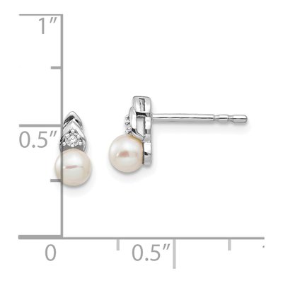 14K White Gold 1mm Round Pearl & Diamond Stud Earrings – view 4
