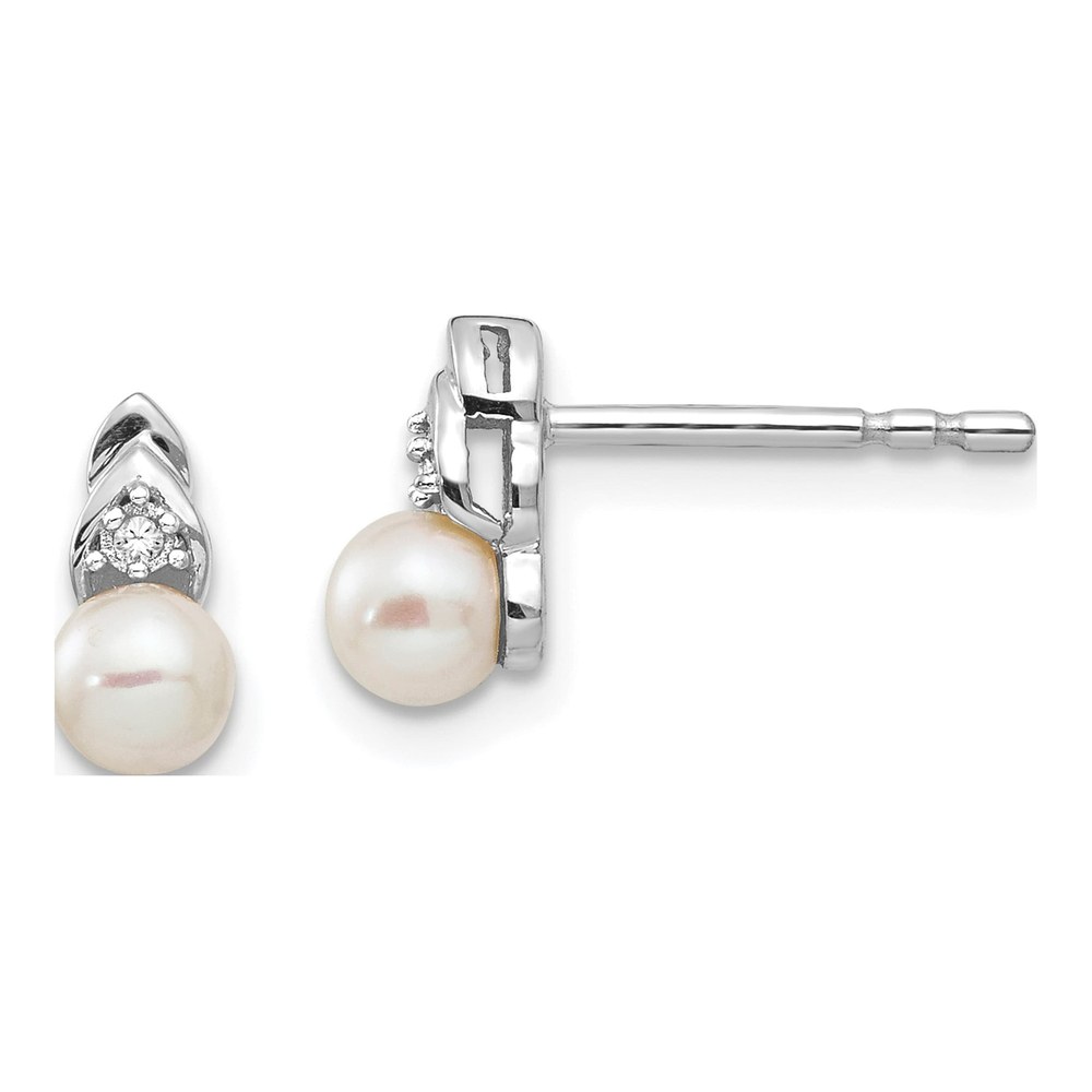 14K White Gold Pearl & Diamond Post Earrings