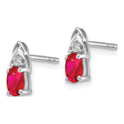 14K White Gold Ruby & Diamond Oval Stud Earrings – view 3