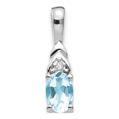 14K White Gold Aquamarine & Diamond Birthstone Pendant