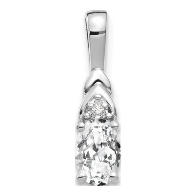 14K White Gold White Topaz & Diamond April Birthstone Pendant