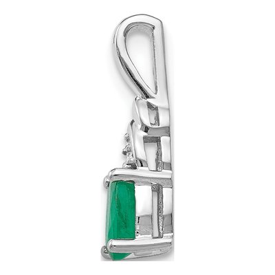 14K White Gold Emerald & Diamond May Birthstone Pendant – view 3