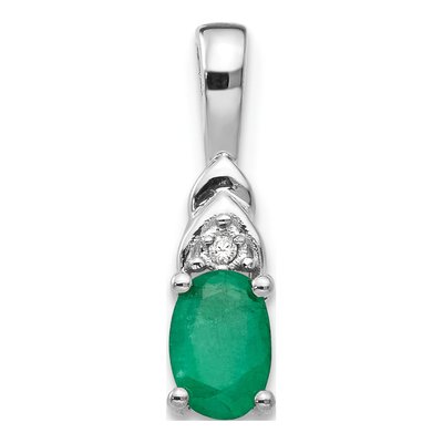 14K White Gold Emerald & Diamond May Birthstone Pendant