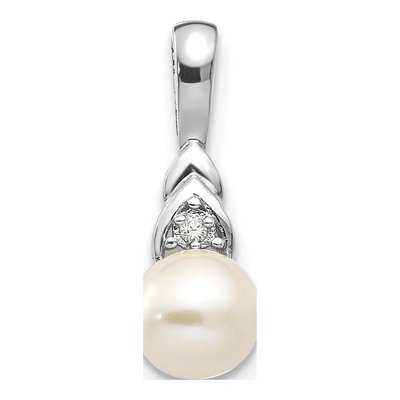 14K White Gold Freshwater Cultured Pearl & Diamond June Pendant