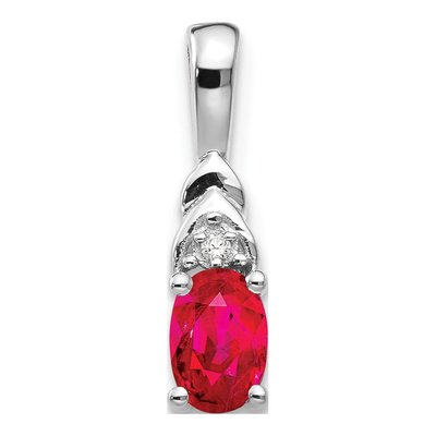 14K White Gold Ruby & Diamond July Birthstone Pendant