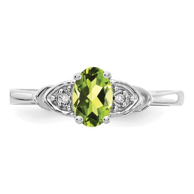 14K White Gold Peridot & Diamond Oval Ring – view 5