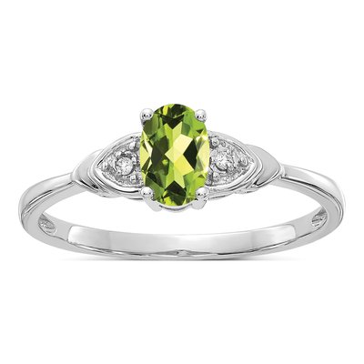 14K White Gold Peridot & Diamond Oval Ring