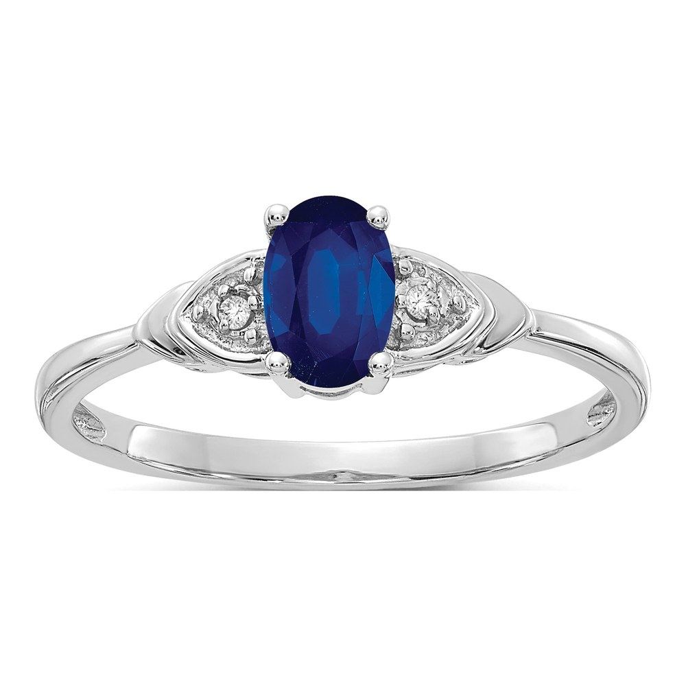 14K White Gold Sapphire & Diamond Oval September Ring