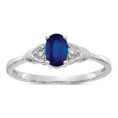 14K White Gold Sapphire & Diamond Oval September Ring