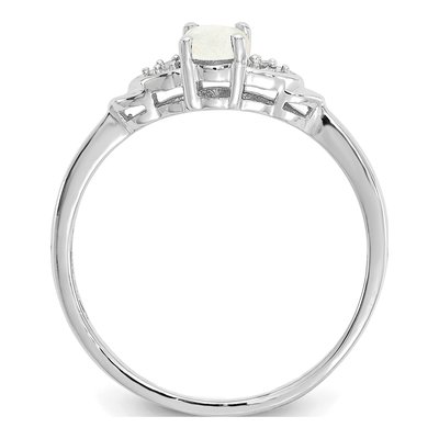 14K White Gold Opal & Diamond Oval October Ring – view 2