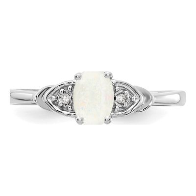 14K White Gold Opal & Diamond Oval October Ring – view 5