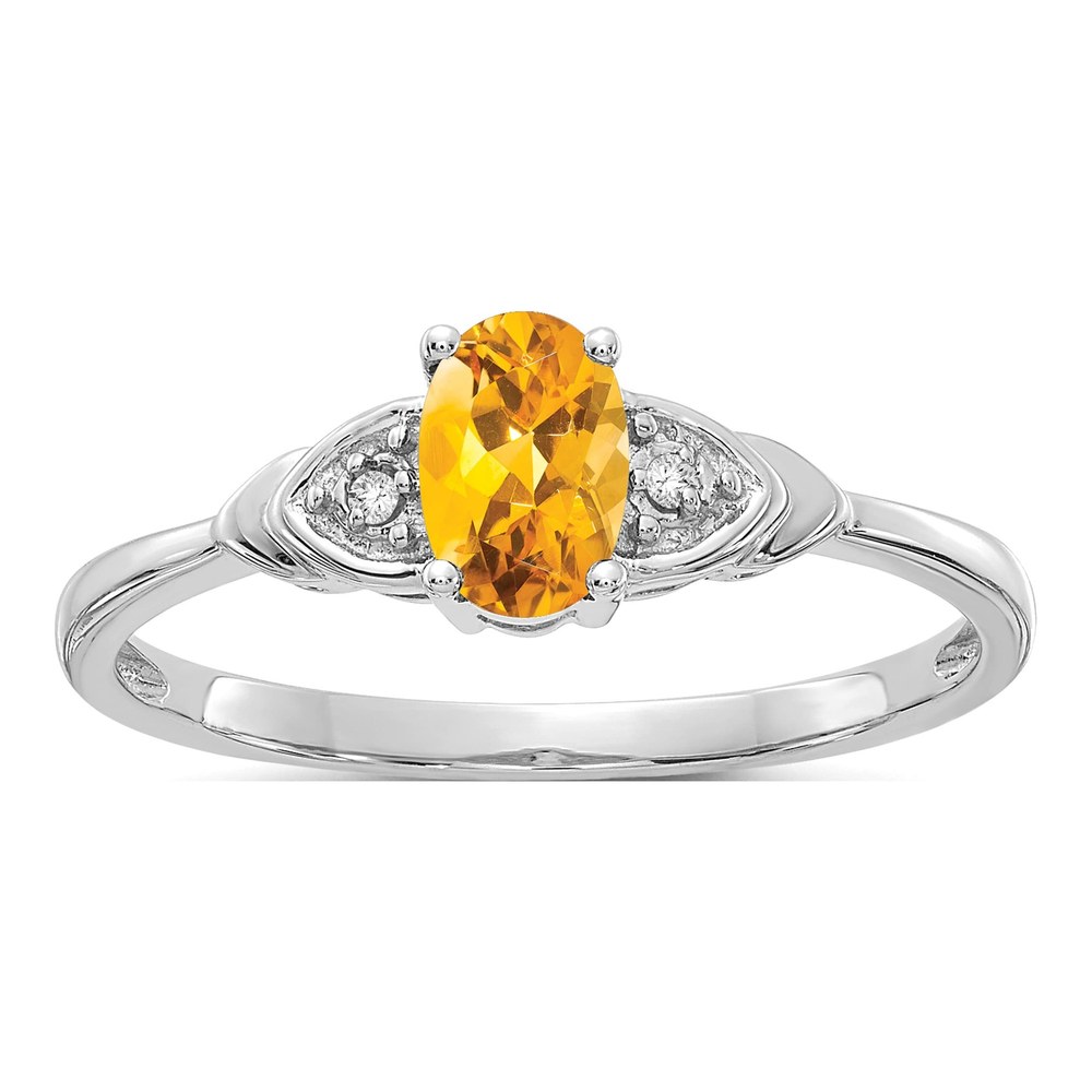 14K White Gold Citrine & Diamond Oval Ring