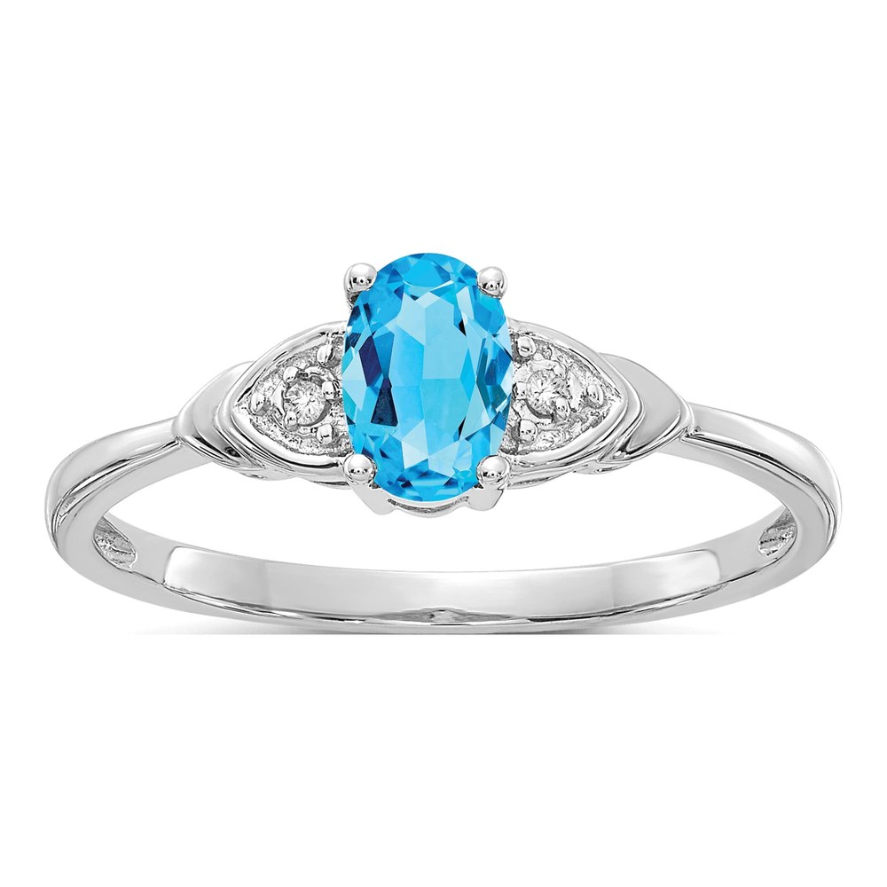 14K White Gold Swiss Blue Topaz & Diamond Ring