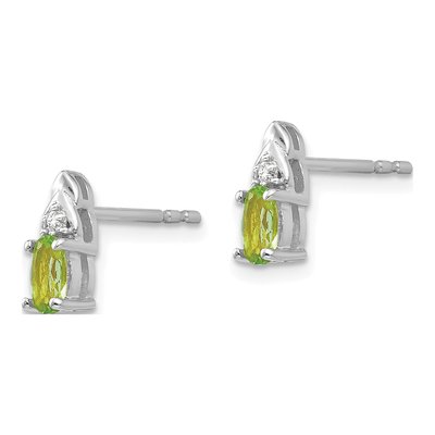 14K White Gold Oval Peridot & Diamond Stud Earrings – view 2