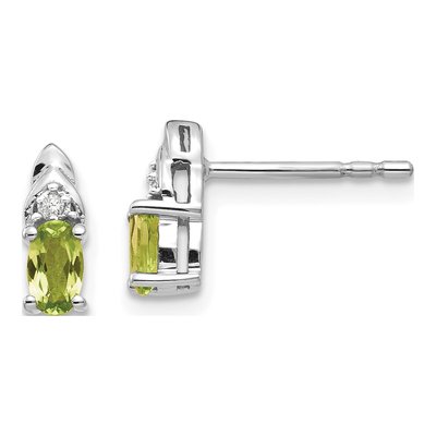 14K White Gold Oval Peridot & Diamond Stud Earrings