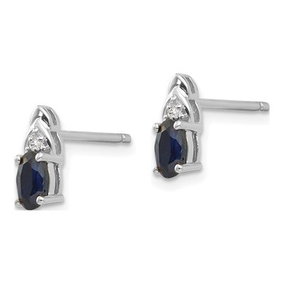 14K White Gold Oval Sapphire & Diamond September Stud Earrings – view 2