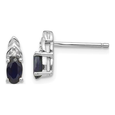 14K White Gold Oval Sapphire & Diamond September Stud Earrings