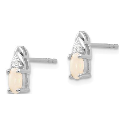 14K White Gold Opal & Diamond Oval October Stud Earrings – view 2