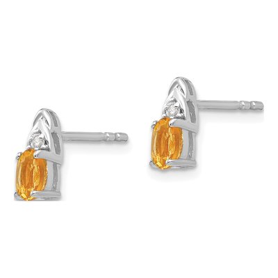 14K White Gold Oval Citrine & Diamond November Birthstone Stud Earrings – view 2