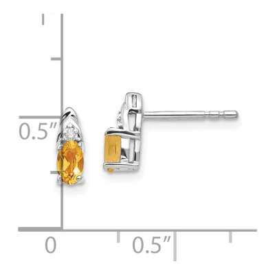 14K White Gold Oval Citrine & Diamond November Birthstone Stud Earrings – view 4