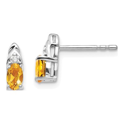 14K White Gold Oval Citrine & Diamond November Birthstone Stud Earrings