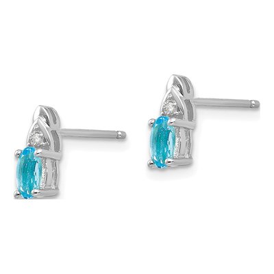 14K White Gold Oval Swiss Blue Topaz & Diamond Stud Earrings – view 2