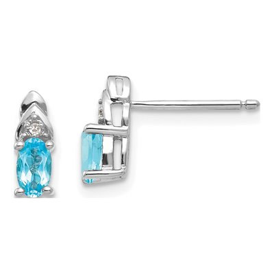 14K White Gold Oval Swiss Blue Topaz & Diamond Stud Earrings
