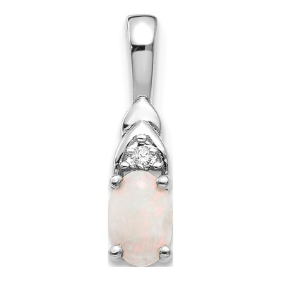 14K White Gold Opal & Diamond October Pendant
