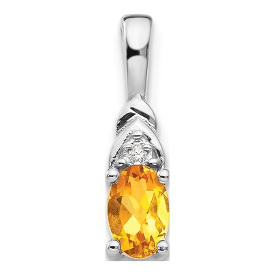 14K White Gold Citrine & Diamond Birthstone Pendant