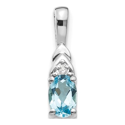 14K White Gold Swiss Blue Topaz & Diamond Birthstone Pendant