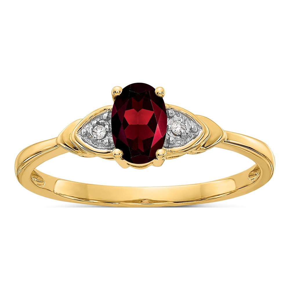 14K Yellow Gold Garnet & Diamond Oval Ring