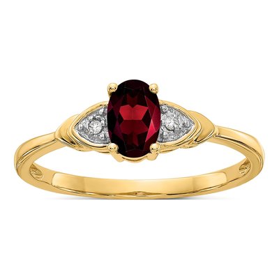 14K Yellow Gold Garnet & Diamond Oval Ring
