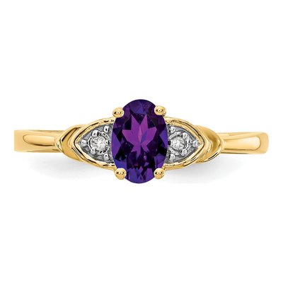 14K Yellow Gold Amethyst & Diamond Oval Ring – view 5
