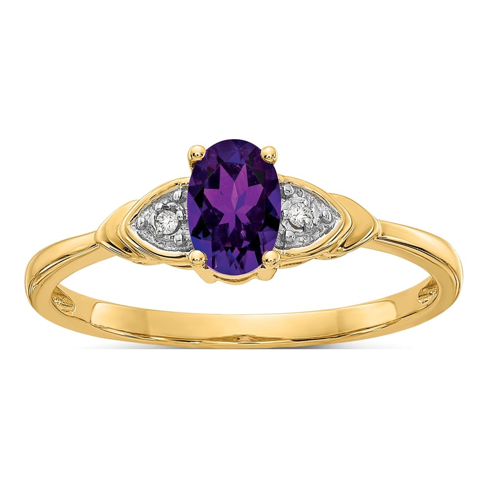 14K Yellow Gold Amethyst & Diamond Oval Ring