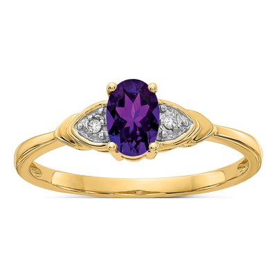 14K Yellow Gold Amethyst & Diamond Oval Ring