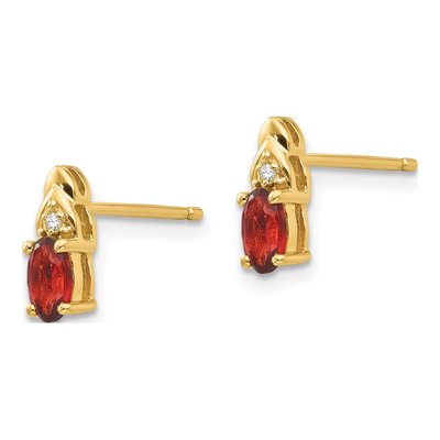14K Yellow Gold Oval Garnet & Diamond January Stud Earrings – view 2