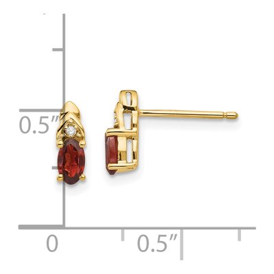 14K Yellow Gold Oval Garnet & Diamond January Stud Earrings – view 4