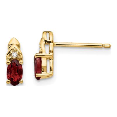 14K Yellow Gold Oval Garnet & Diamond January Stud Earrings