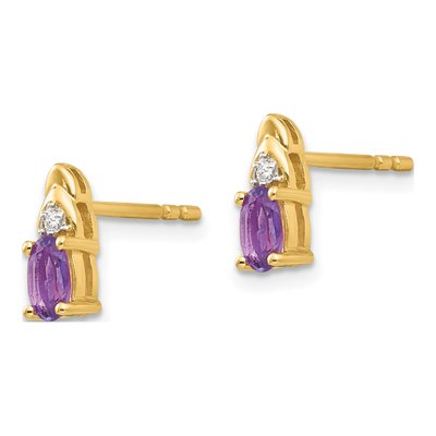14K Yellow Gold Amethyst & Diamond Oval Stud Earrings – view 2