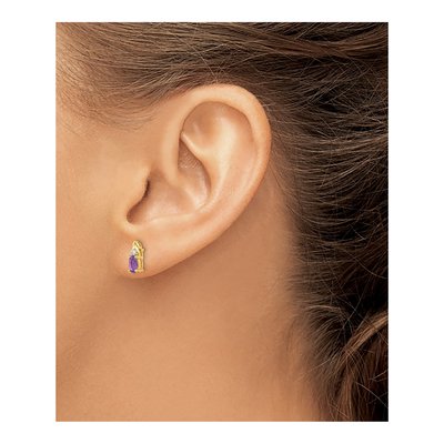 14K Yellow Gold Amethyst & Diamond Oval Stud Earrings – view 3