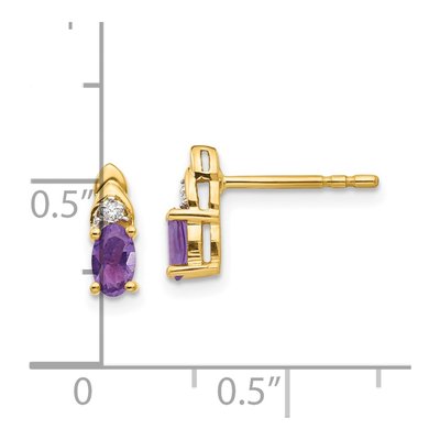14K Yellow Gold Amethyst & Diamond Oval Stud Earrings – view 4