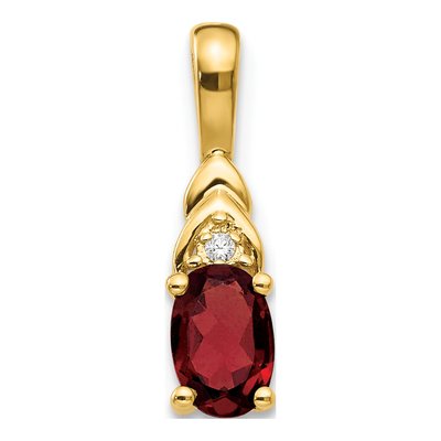 14K Yellow Gold Garnet & Diamond January Oval Pendant
