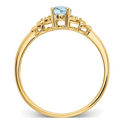 14K Yellow Gold Aquamarine & Diamond Oval Ring – view 3