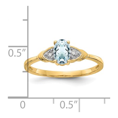 14K Yellow Gold Aquamarine & Diamond Oval Ring – view 4