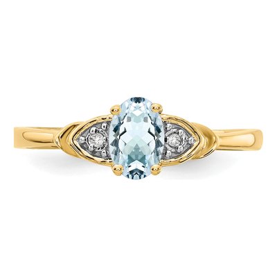 14K Yellow Gold Aquamarine & Diamond Oval Ring – view 6