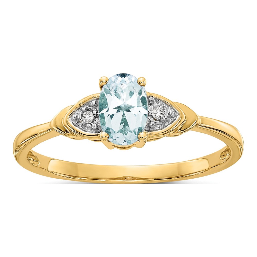 14K Yellow Gold Aquamarine & Diamond Oval Ring