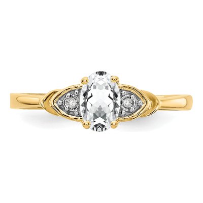 14K Yellow Gold White Topaz & Diamond Oval Ring – view 6