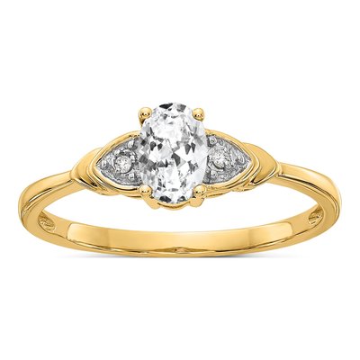 14K Yellow Gold White Topaz & Diamond Oval Ring