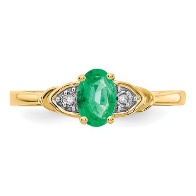 14K Yellow Gold Emerald & Diamond Oval Ring – view 6
